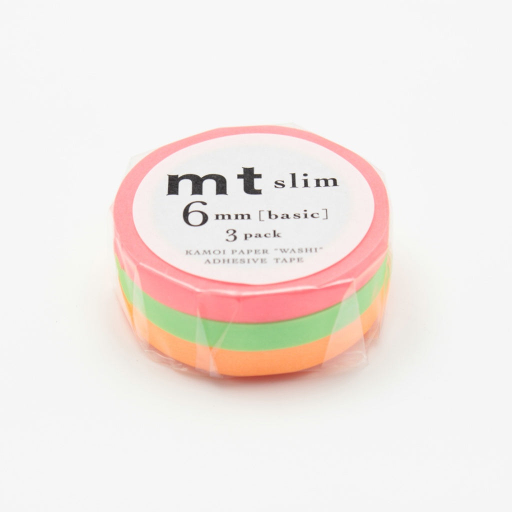 Conjunto de 3 washi tapes slim de MT en rosa, verde y naranja